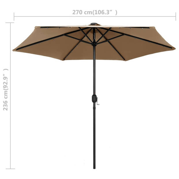 The Living Store Tuinparasol - Grijs - 270 x 236 cm - LED-verlichting