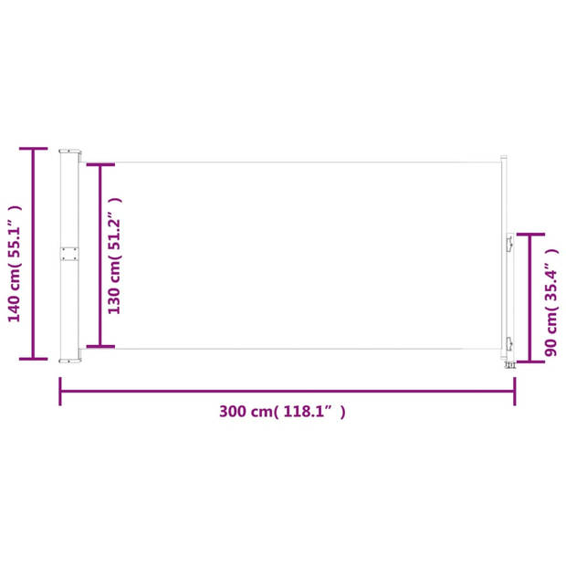 The Living Store Windscherm - Grijs - 140 x (0-300) cm - UV- en scheurbestendig - Met automatische terugrolfunctie -