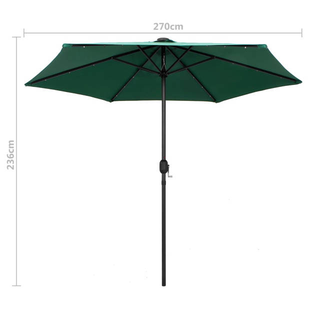 The Living Store Tuinparasol - LED Verlichting - Groen - 270 x 236 cm - Polyester