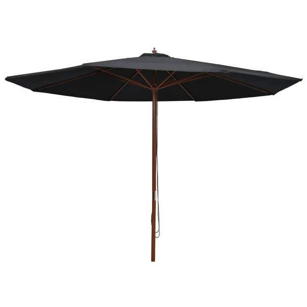 The Living Store Parasol met houten paal 350 cm zwart - Parasol