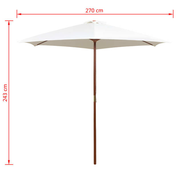 The Living Store Parasol Hout 270x270 cm - Crèmewit - UV-bestendig Polyester