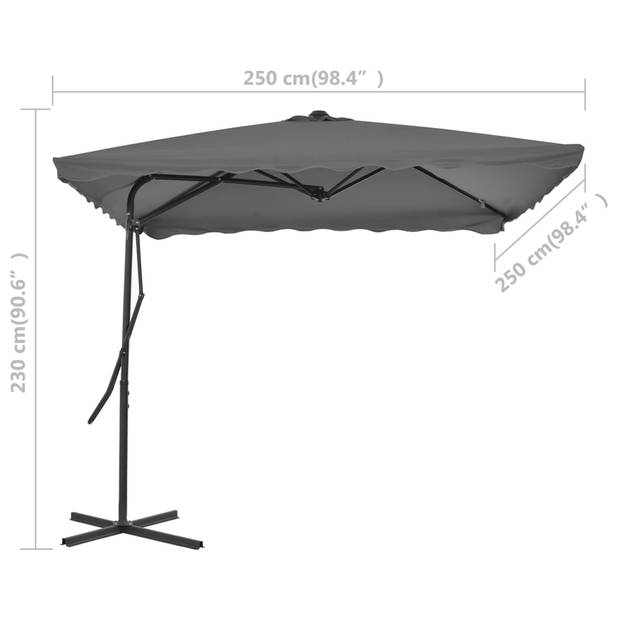 The Living Store Parasol Vierkant Antraciet 250x250x230 cm - UV-beschermend - Stabiel - Eenvoudig te monteren