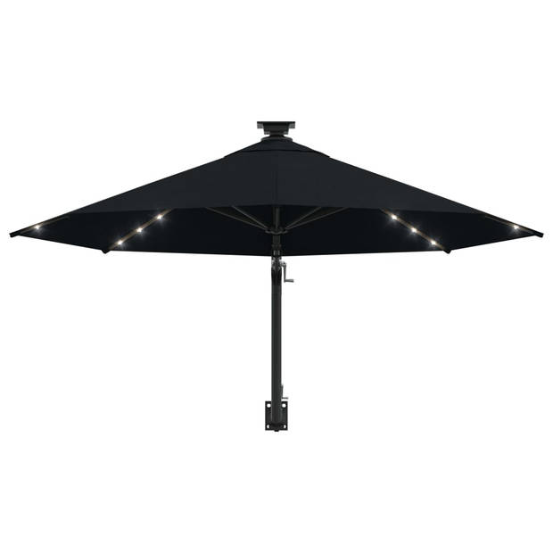 vidaXL Wandparasol met LED's en metalen paal 300 cm zwart