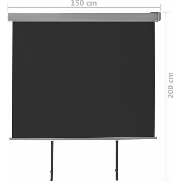 The Living Store Balkonluifel Zwart - 150 x 235 cm - Intrekbaar - UV- en waterbestendig - Inclusief