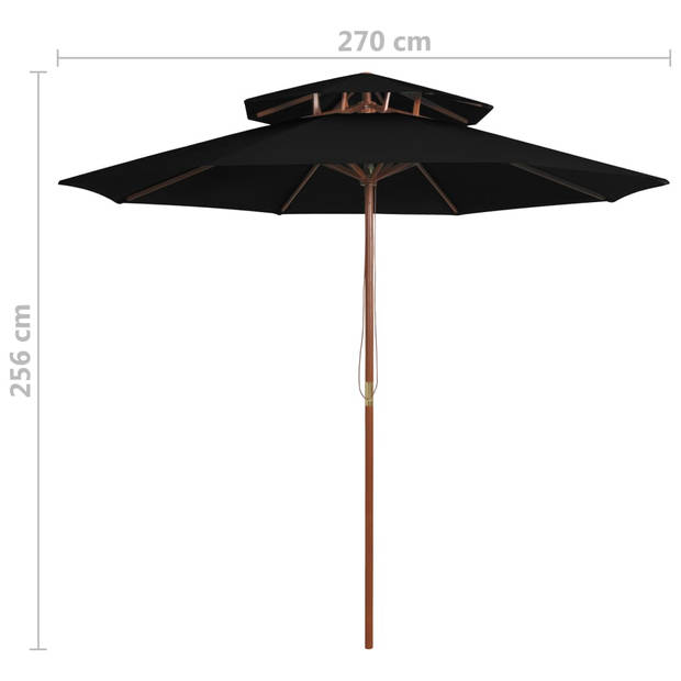 The Living Store Parasol - Houten - Ø270 x 256 cm - UV-beschermend - Zwart