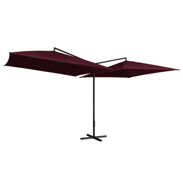 The Living Store Dubbele Parasol - Bordeauxrood - 485 x 250 x 260 cm - UV-beschermend - Polyester - Stabiel en Duurzaam