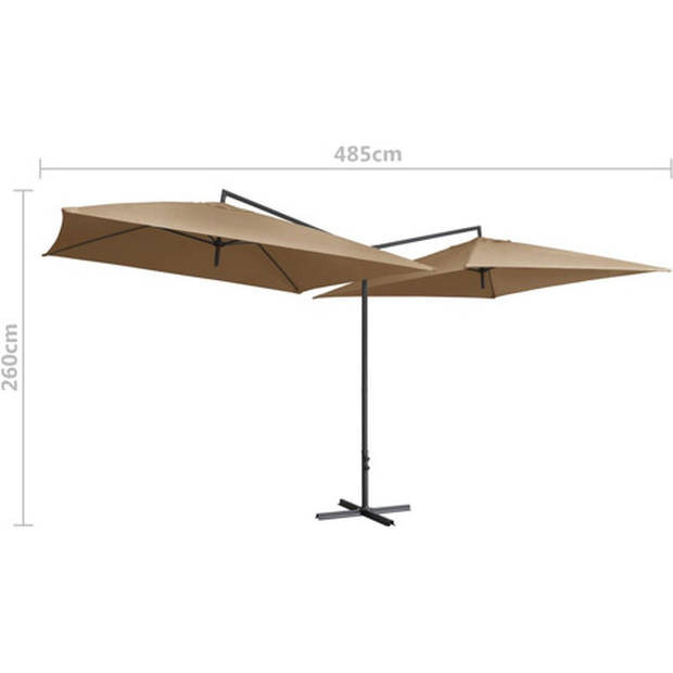 The Living Store Dubbele Parasol - Taupe - 485 x 250 x 260 cm - UV-beschermend en anti-vervagend