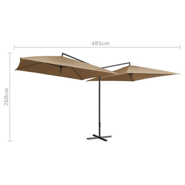 The Living Store Dubbele Parasol - Taupe - 485 x 250 x 260 cm - UV-beschermend en anti-vervagend