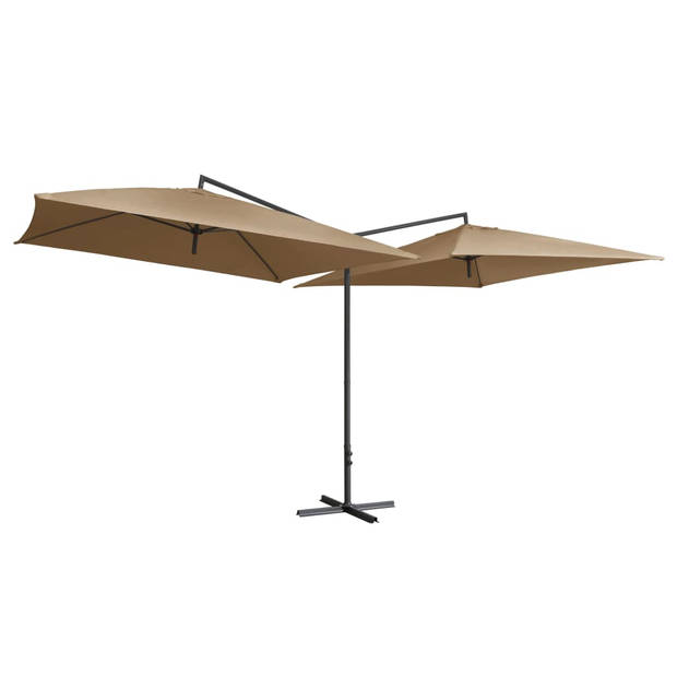 The Living Store Dubbele Parasol - Taupe - 485 x 250 x 260 cm - UV-beschermend en anti-vervagend