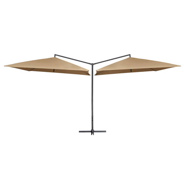 The Living Store Dubbele Parasol - Taupe - 485 x 250 x 260 cm - UV-beschermend en anti-vervagend