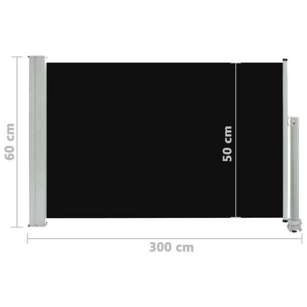 The Living Store Zijscherm Trendy 60x0-300cm - UV-bestendig polyester - Automatische terugrolfunctie - Zwart/Grijs