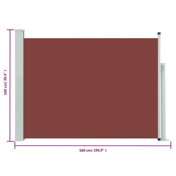 The Living Store Zijscherm The Living Store - Bruine stof en grijze stalen cassette - 100 x 0-500 cm (H x B) - Uv- en