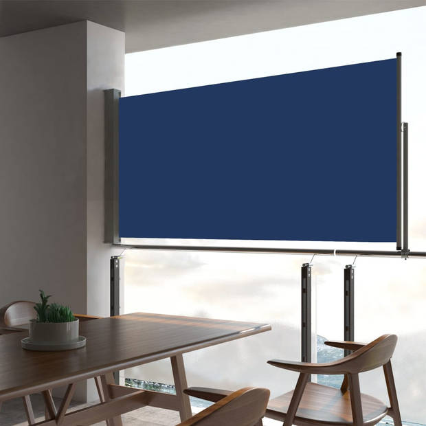 The Living Store Zijscherm - 80 x 0-300 cm - UV-bestendig - Polyester+staal - Blauw/grijs