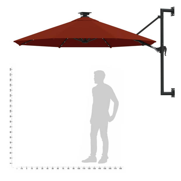 vidaXL Wandparasol met LED's en metalen paal 300 cm terracottakleurig