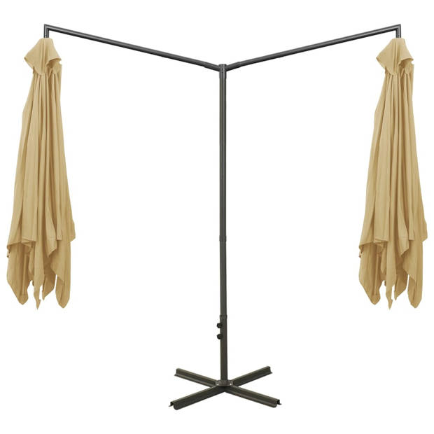 The Living Store Dubbele Parasol - 600 x 290 x 260 cm - Stof (100% polyester) en gepoedercoat staal - Taupe - Met