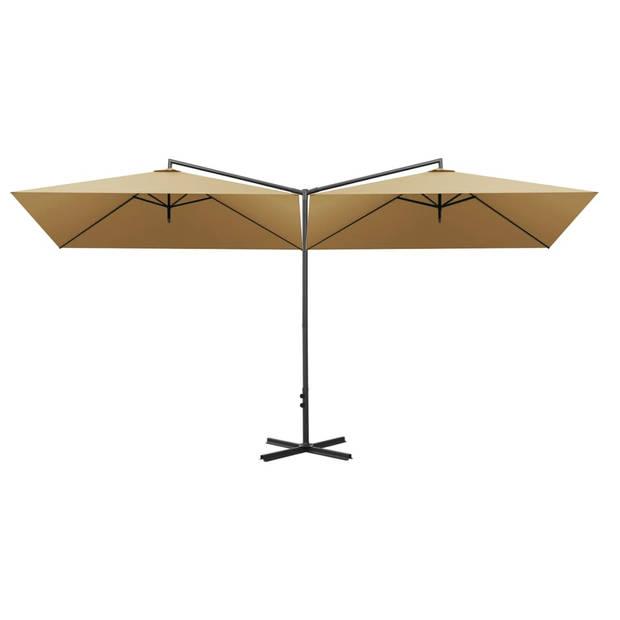 The Living Store Dubbele Parasol - 600 x 290 x 260 cm - Stof (100% polyester) en gepoedercoat staal - Taupe - Met