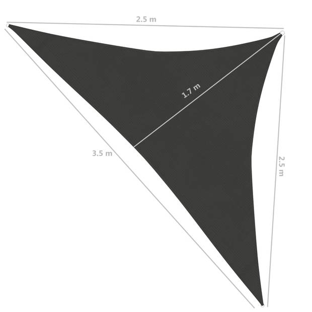 vidaXL Zonnezeil 160 g/m² 2,5x2,5x3,5 m HDPE antracietkleurig