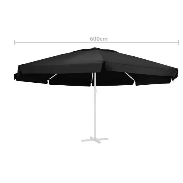 The Living Store Parasoldoek - Vervangingsdoek - 600 cm - Zwart 100% polyester - Water- en uv-bestendig