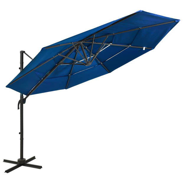 The Living Store Parasol Vierkant - 300x300x247 cm - Azuurblauw - UV-beschermend polyester