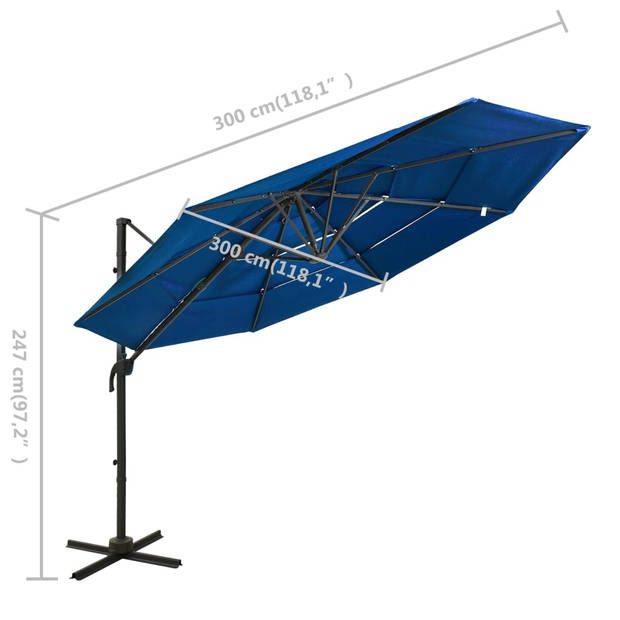 The Living Store Parasol Vierkant - 300x300x247 cm - Azuurblauw - UV-beschermend polyester