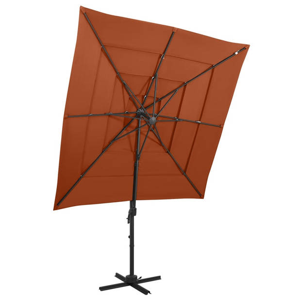 The Living Store Parasol 4-laags Terracotta 250x250x246 cm - UV-beschermend polyester - Gepoedercoat aluminium