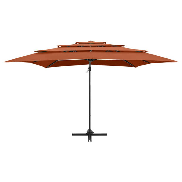 The Living Store Parasol 4-laags Terracotta 250x250x246 cm - UV-beschermend polyester - Gepoedercoat aluminium