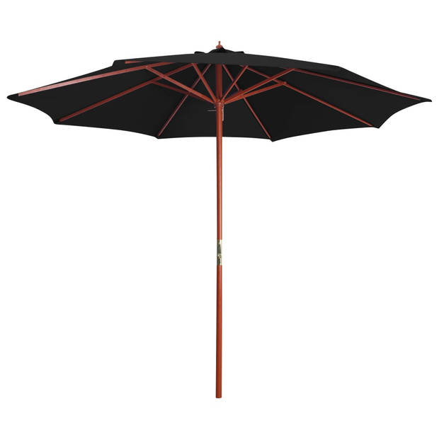 The Living Store Parasol Zwart 300 cm - UV-bestendig polyester - Houten paal - Zwengelmechanisme