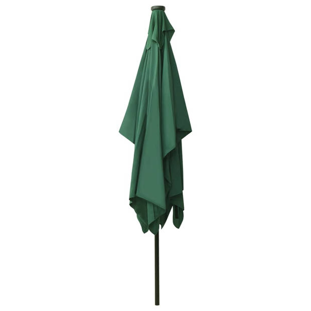 The Living Store Parasol Tuin - Groen - UV-Beschermend Polyester - Gepoedercoat Staal - 200x300x247cm - Met LEDs