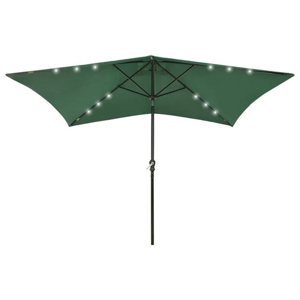 The Living Store Parasol Tuin - Groen - UV-Beschermend Polyester - Gepoedercoat Staal - 200x300x247cm - Met LEDs