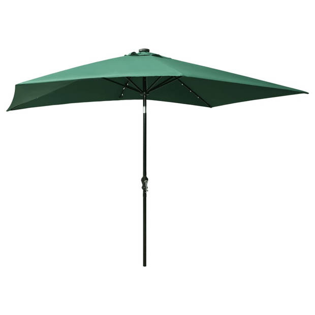 The Living Store Parasol Tuin - Groen - UV-Beschermend Polyester - Gepoedercoat Staal - 200x300x247cm - Met LEDs