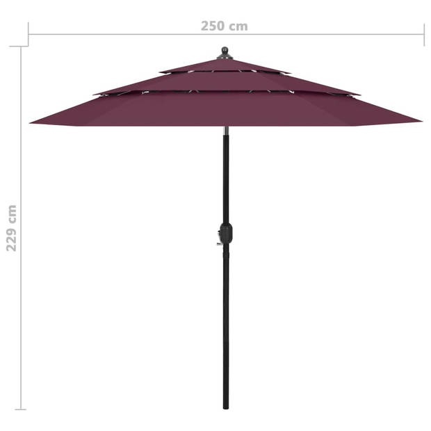 The Living Store Parasol 3-laags - 250 x 229 cm - UV-beschermend polyester - Bordeauxrood