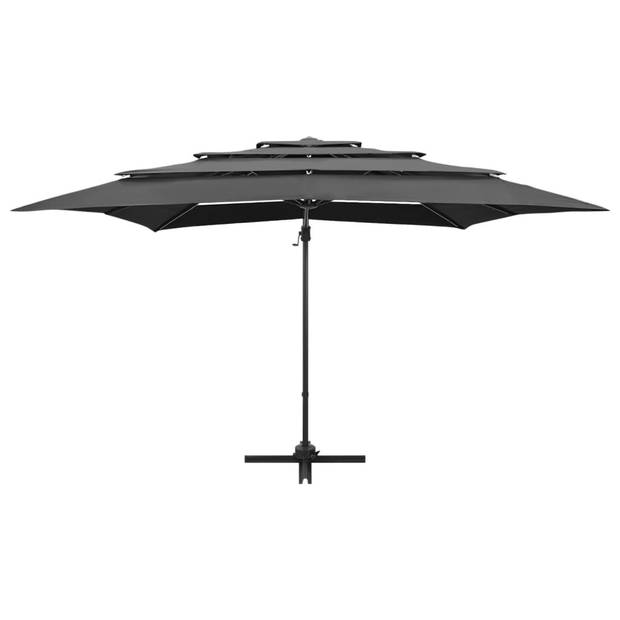 The Living Store Parasol 4-laags - 250x250x246 cm - UV-beschermend polyester - Aluminium paal - Inklapbaar - Antraciet