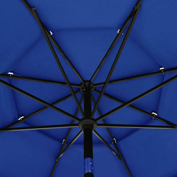 The Living Store Parasol - 3-laags - 350x260 cm - UV-beschermend polyester - Aluminium paal - Inklapbaar - Azuurblauw