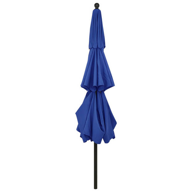 The Living Store Parasol - 3-laags - 350x260 cm - UV-beschermend polyester - Aluminium paal - Inklapbaar - Azuurblauw