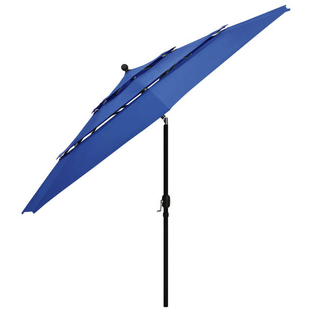 The Living Store Parasol - 3-laags - 350x260 cm - UV-beschermend polyester - Aluminium paal - Inklapbaar - Azuurblauw