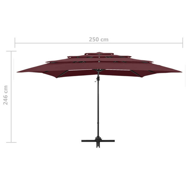 The Living Store Parasol 250x250x246 cm - Bordeauxrood - UV-beschermend polyester - gepoedercoat aluminium -