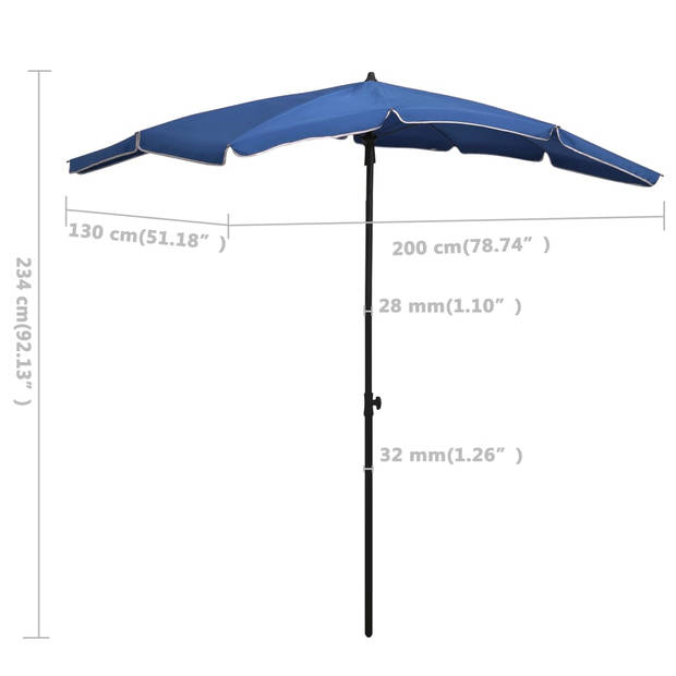 The Living Store Parasol met paal 200x130 cm azuurblauw - Parasol