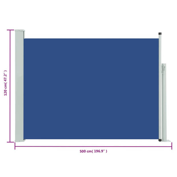 The Living Store Zijscherm Polyester Blauw - 117x(0-500) cm - Uv-bestendig