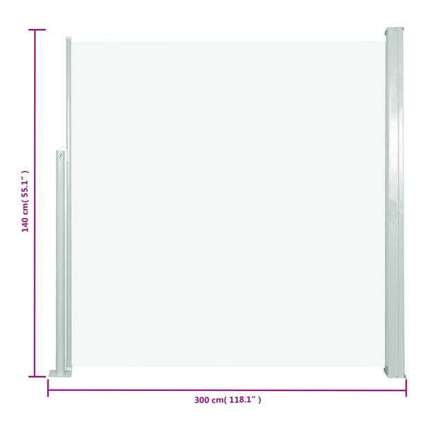 The Living Store Zijscherm - UV-bestendig polyester - 140 x (0-300) cm - Crème