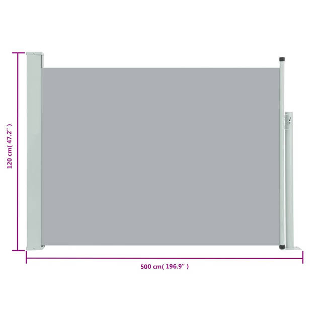 The Living Store Zijscherm - Grijs - 117 x (0-500) cm - Uv- en scheurbestendig - Stof (100% polyester) met PU-coating
