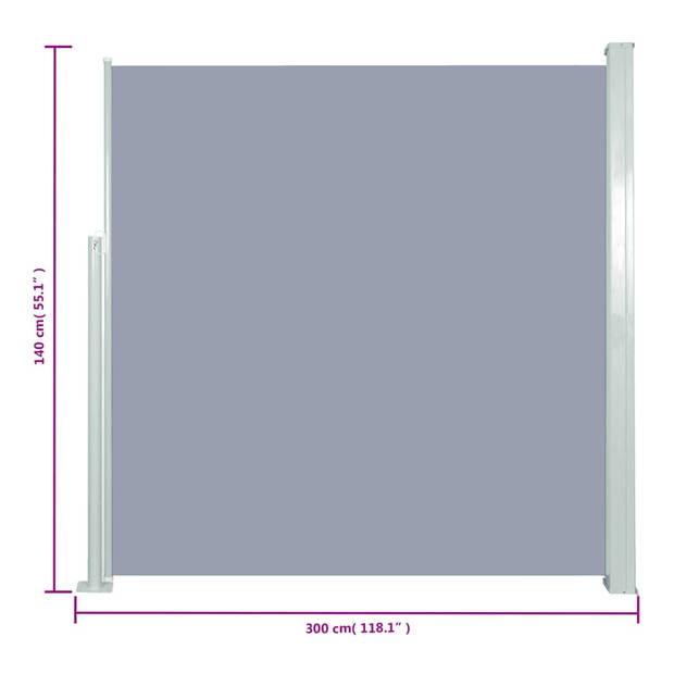 The Living Store Zijscherm - Grijs - 140 x (0 - 300) cm - Uv- en scheurbestendig polyester