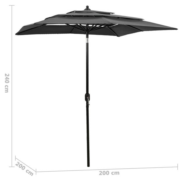 The Living Store Parasol - 3-laags - UV-beschermend - Polyester/Aluminium - 200x200x240 cm - Antraciet