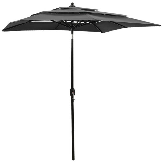 The Living Store Parasol - 3-laags - UV-beschermend - Polyester/Aluminium - 200x200x240 cm - Antraciet