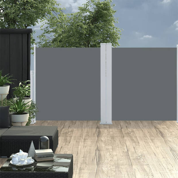 The Living Store zijluifel Retractable - 100 x (0-600) cm - Uittrekbaar - Antraciet - UV-bestendigWaterdicht polyester