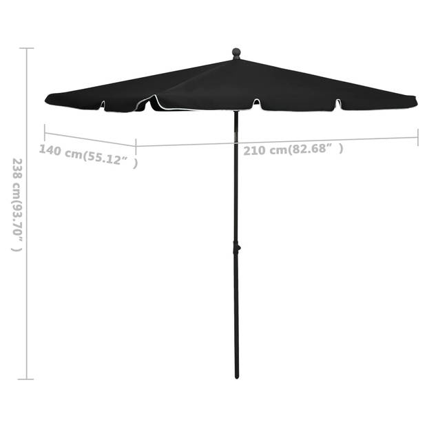 The Living Store Parasol 210 x 140 cm - UV-beschermend polyester - Stabiele en duurzame constructie - Zwart