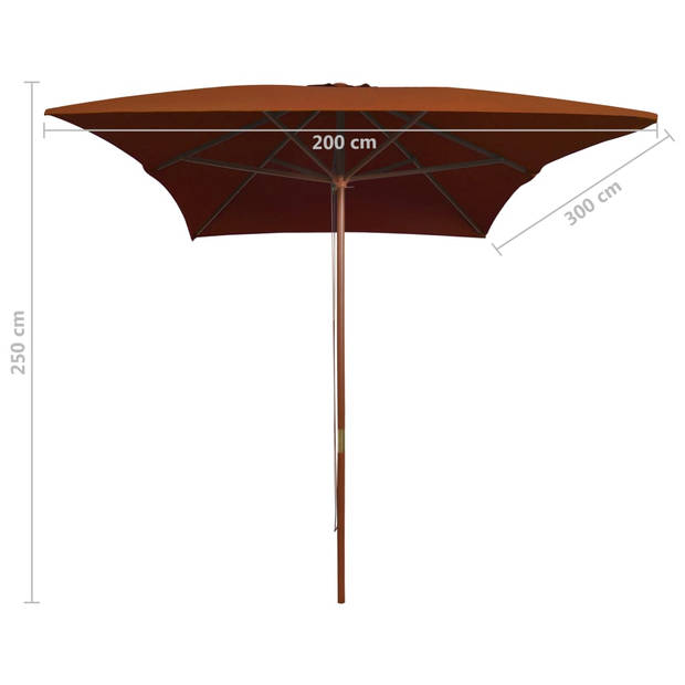 The Living Store Parasol - Houten - Terracotta - 200 x 300 x 250 cm - UV-beschermend