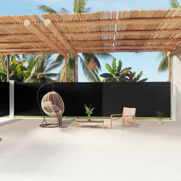 The Living Store zijluifel Retractable 180 x (0-1200) cm - UV- scheur- en waterbestendig polyester - Zwart - Inclusief