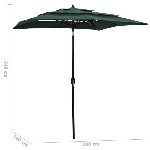 The Living Store Parasol 3-laags Groen - 200x200x240cm - UV-beschermend polyester - Gepoedercoat aluminium - Inclusief