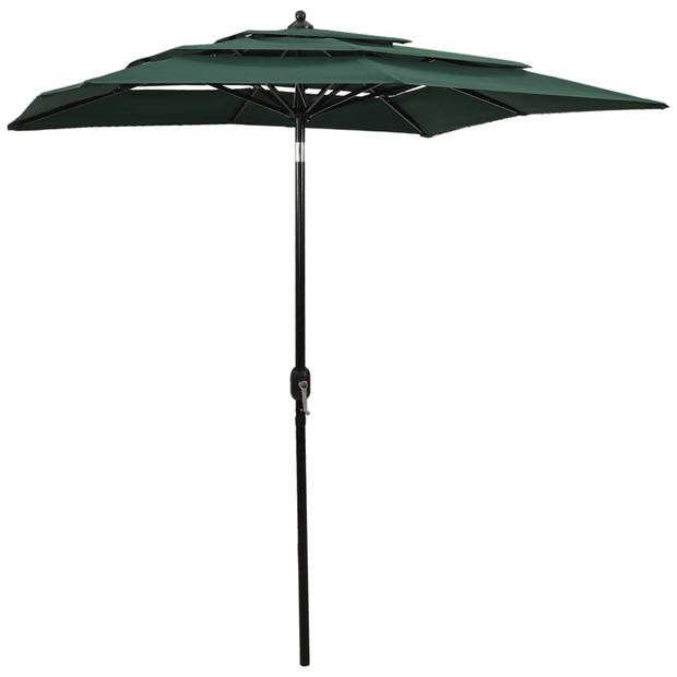 The Living Store Parasol 3-laags Groen - 200x200x240cm - UV-beschermend polyester - Gepoedercoat aluminium - Inclusief