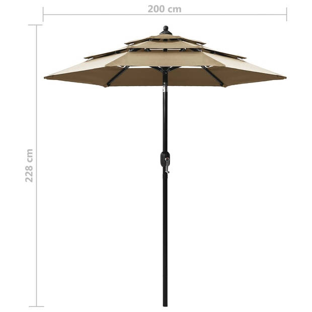 The Living Store parasol - 3-laags - 200 x 228 cm - UV-beschermend en anti-vervagend - Taupe